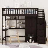 Bellemave® Full Size Loft Bed with Bookshelf,Drawers,Desk,and Wardrobe - Bellemave